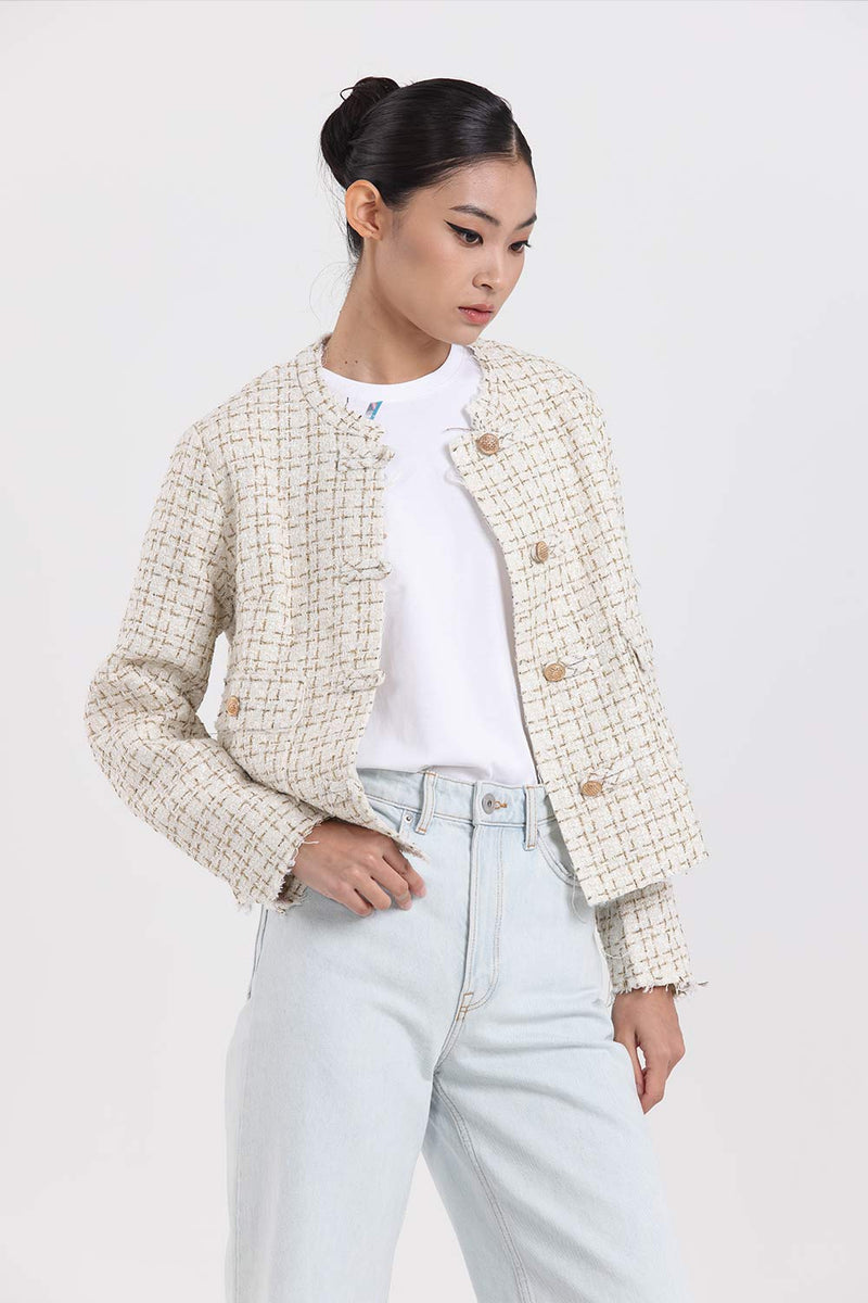 KEIRA White Tweed Jacket (White / Gold)