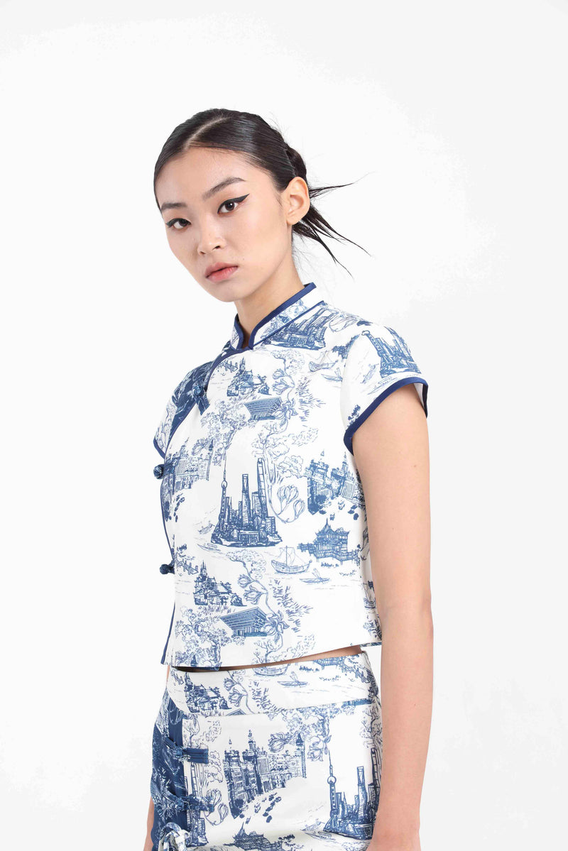 MIA Contrast Cropped Top (White/ Navy)
