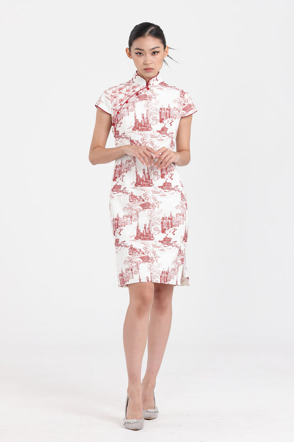 MABEL Shanghai Print Cheongsam (White/ Red)