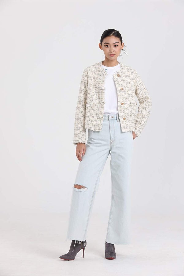 KEIRA White Tweed Jacket (White / Gold)