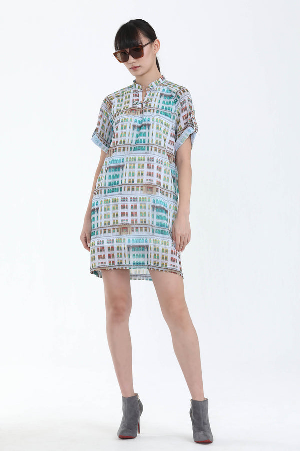 Kirsten Old Hill St. Police Station Print Chiffon Dress