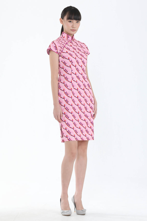 Kalena Marina Bay Sands Diagonal Print Cheongsam