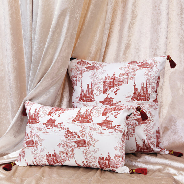 Shanghai Print Cushion Cover (Red)