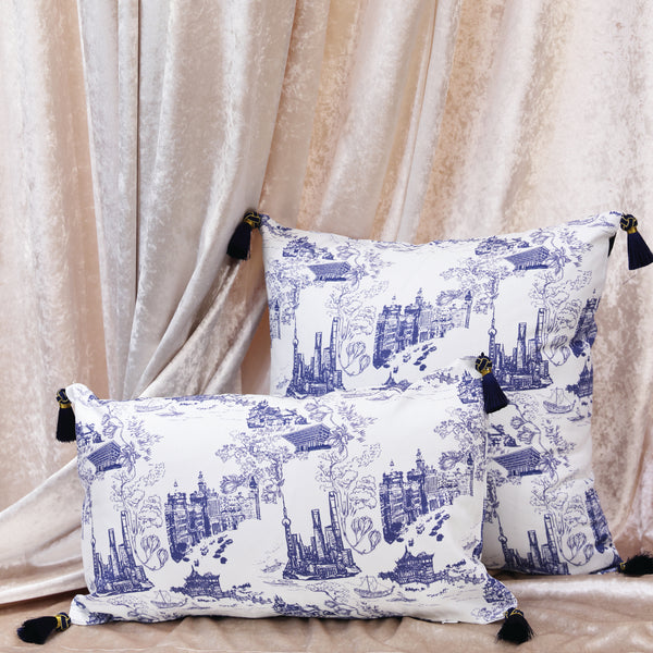 Shanghai Print Cushion Cover (Blue)