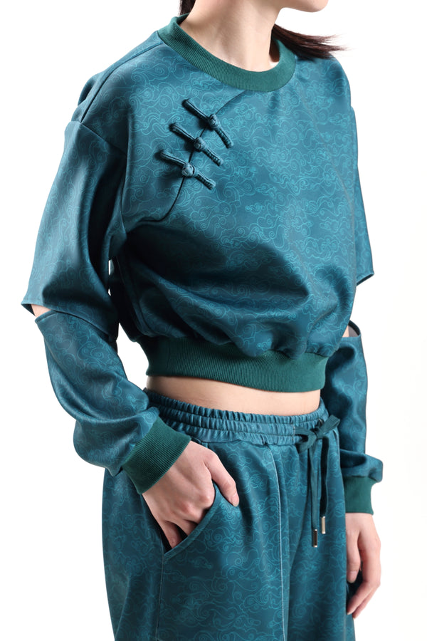 ANNIE Cutout Sleeve Cropped Top (Aqua)