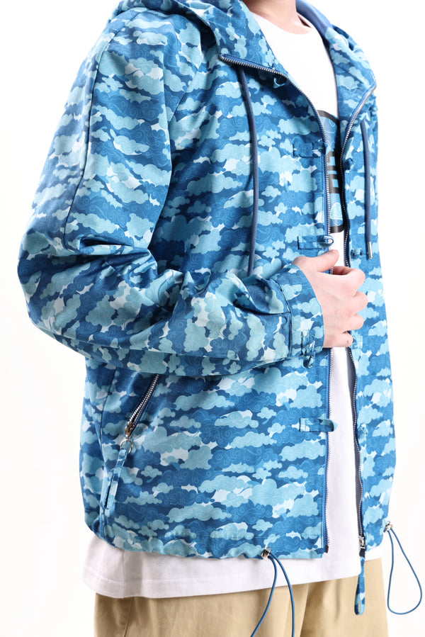 AARON Printed Hooded Jacket (Blue)