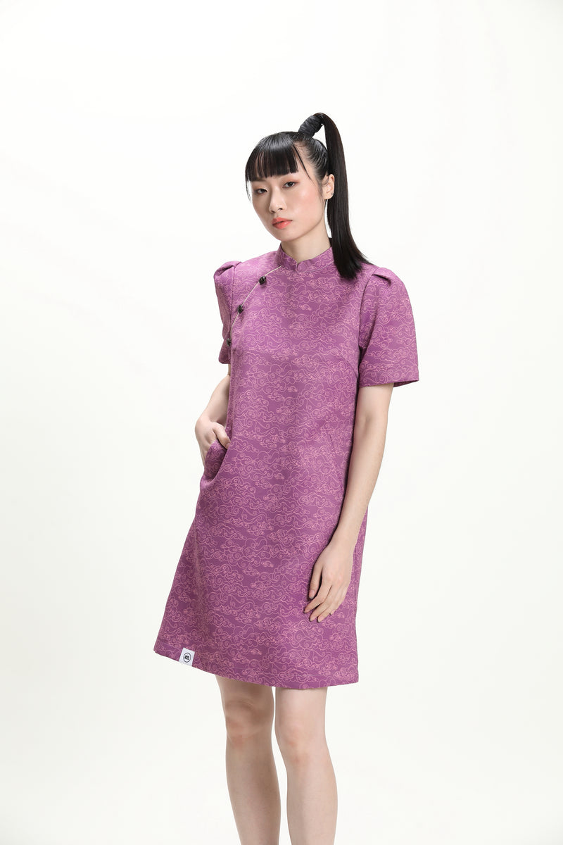 BECKY Puff Sleeve Cheongsam (Purple)
