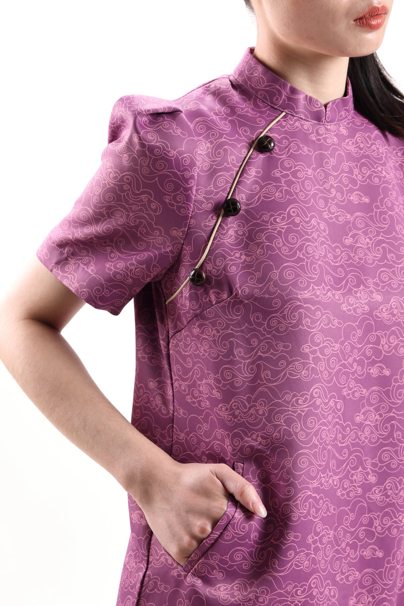 BECKY Puff Sleeve Cheongsam (Purple)