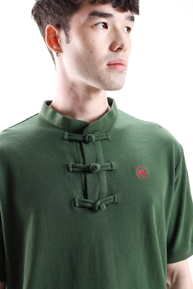 Cypherhood 男裝型格軍綠中式Polo恤