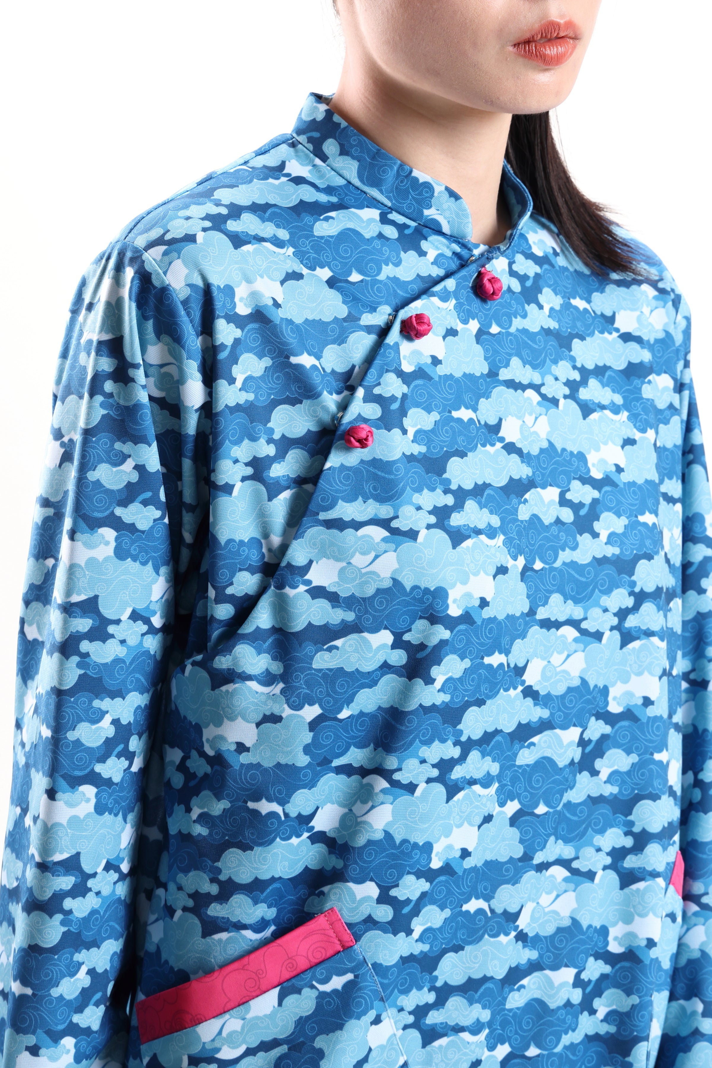 ADELE Long Sleeve Loose Cheongsam (Blue)