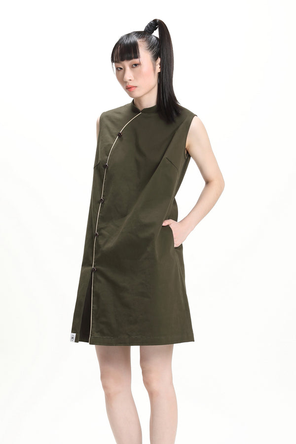 CALLA Sleeveless Loose Cheongsam (Military)