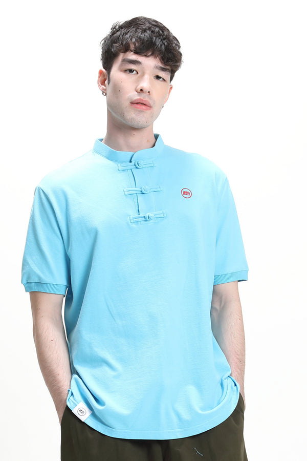 Cypherhood 男裝型格藍色中式Polo恤