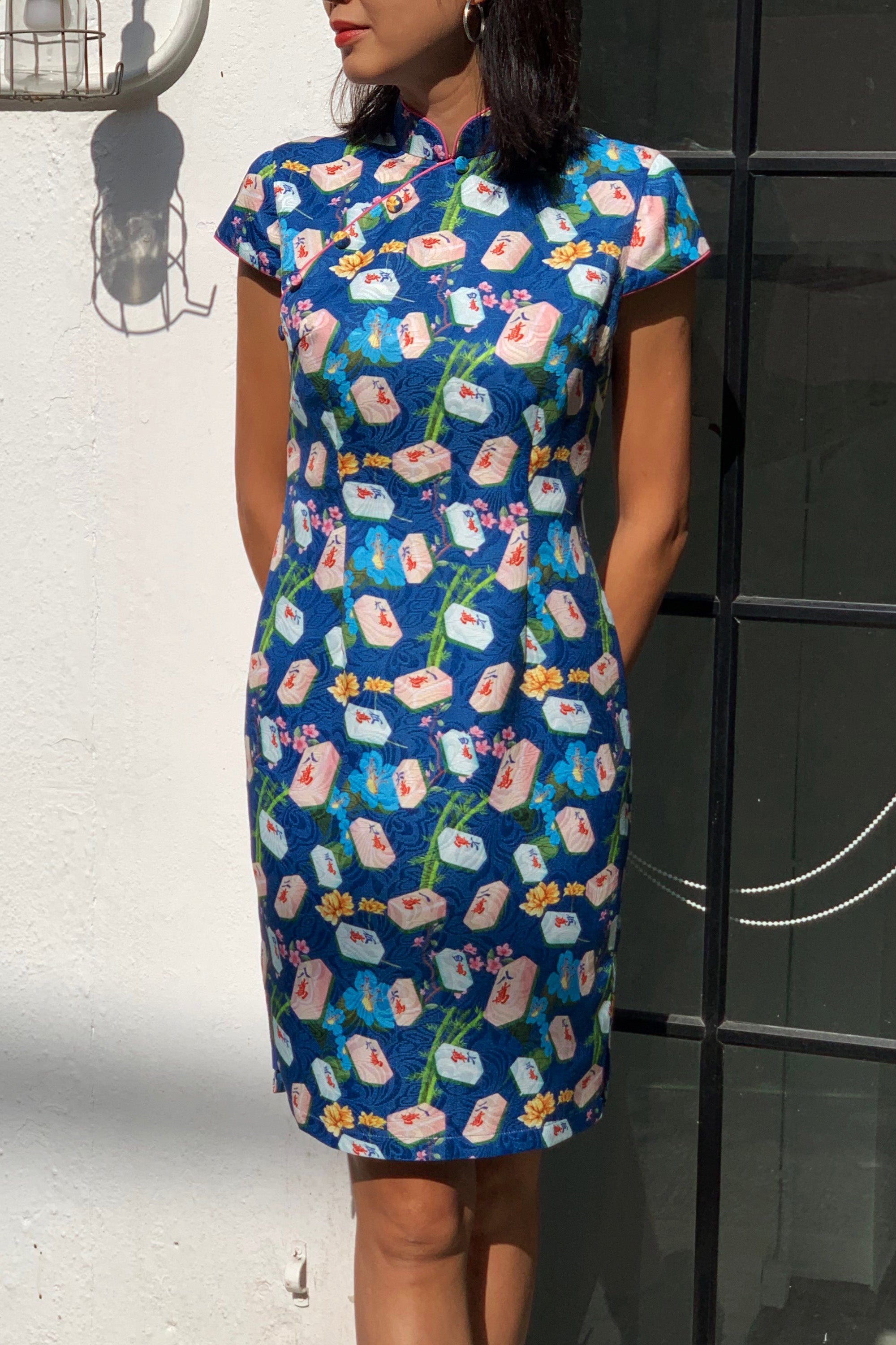 KYLIE Mahjong print Cheongsam (Blue)