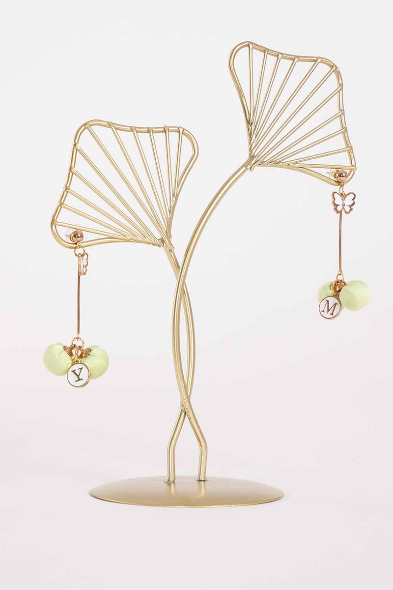 OLGA Chinese Puff Earrings with Alphabets (Green)