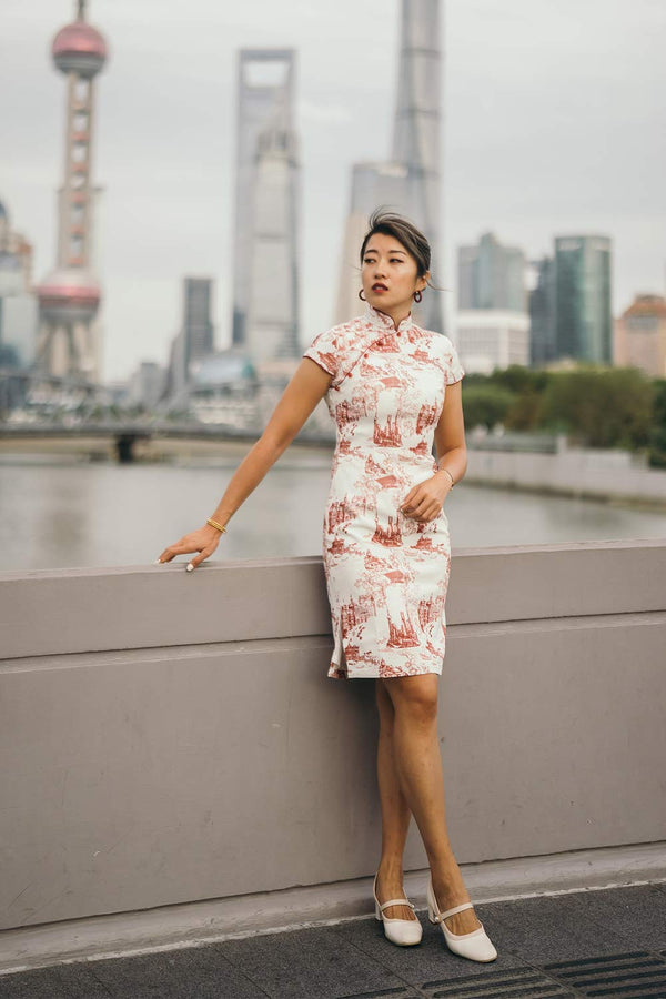 MABEL Shanghai Print Cheongsam (White/ Red)