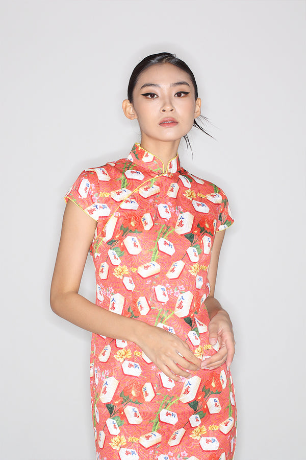 KYLIE Mahjong print Cheongsam (Red)