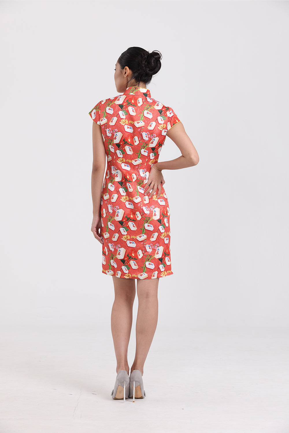 KYLIE Mahjong print Cheongsam (Orange)