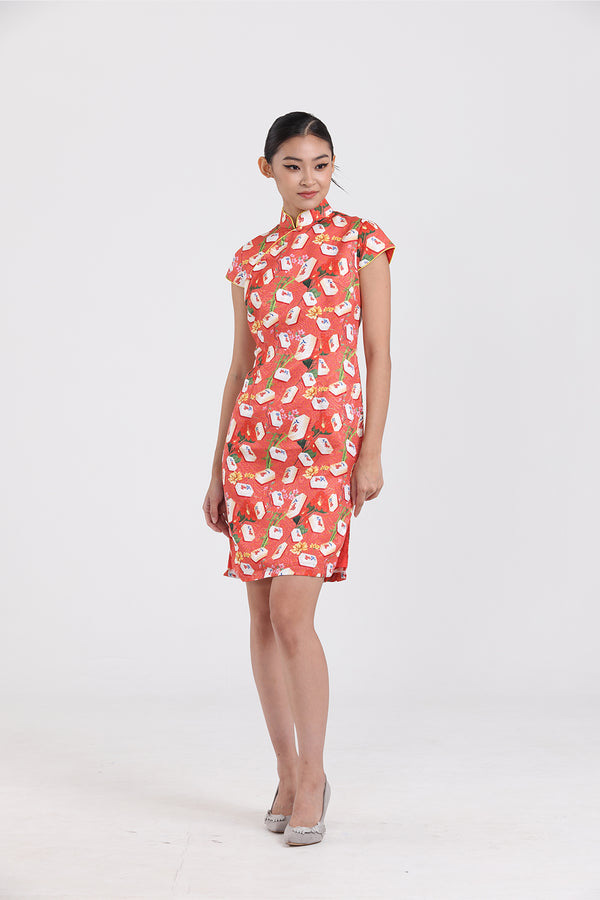 KYLIE Mahjong print Cheongsam (Red)