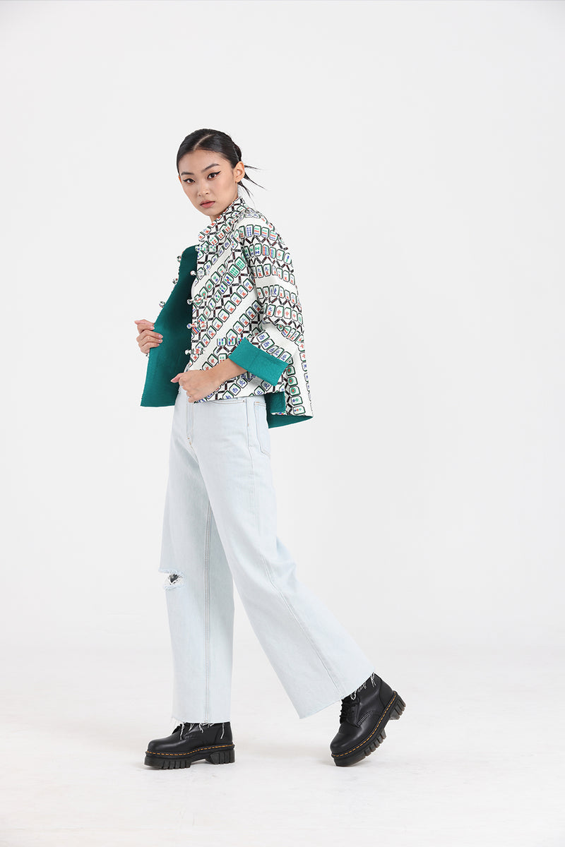 MAHJONG Reversible Oriental Jacket (Beige / Green)