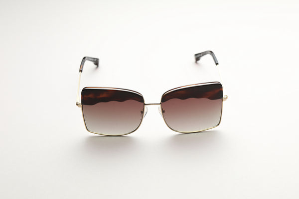 Yi-ming X Big Horn Square Chic Eye Shape Eyebrow Decoration Sunglasses (Gold / Dark havana)