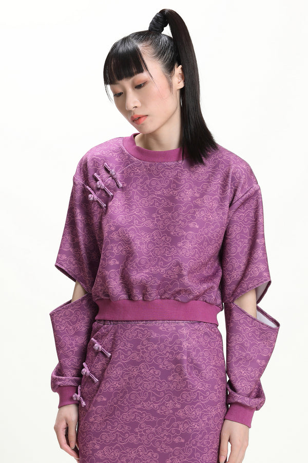 ANNIE Cutout Sleeve Cropped Top (Purple)