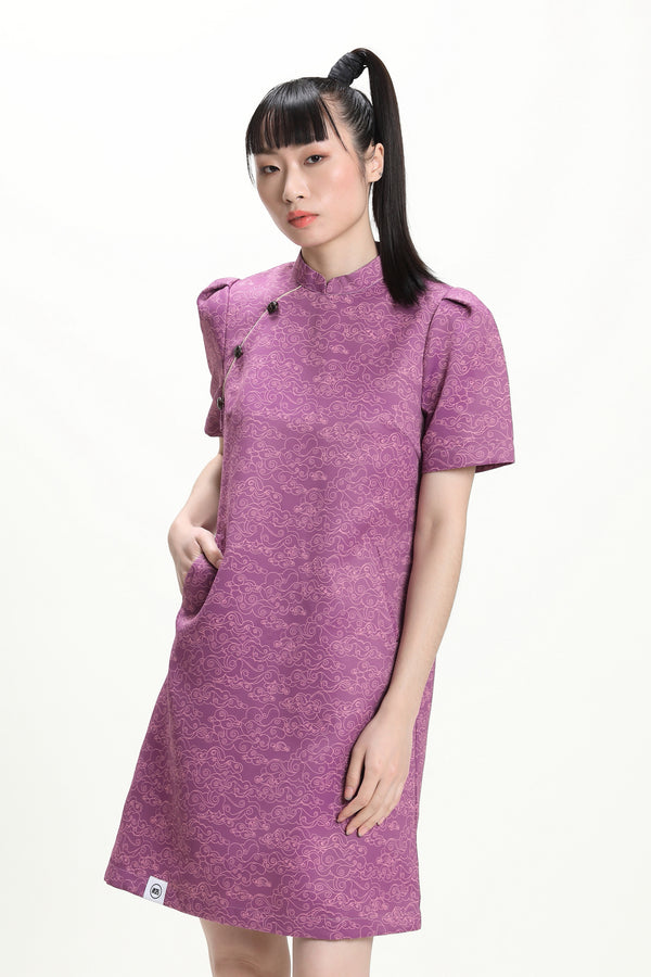 CYPHERHOOD 簡約鬆身A-LINE旗袍裙(紫色)