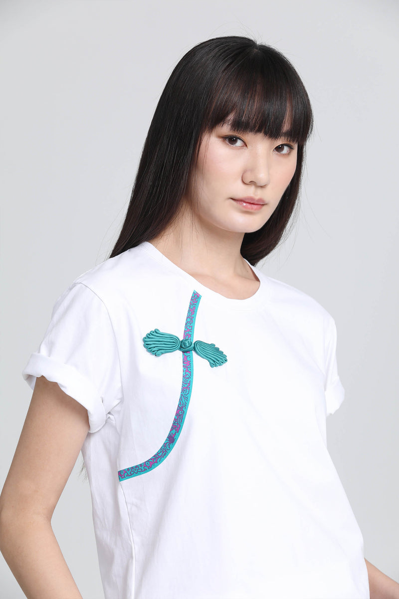 Yi-ming 錯視畫法 trompe L'oeil手製扇形中式鈕扣T恤