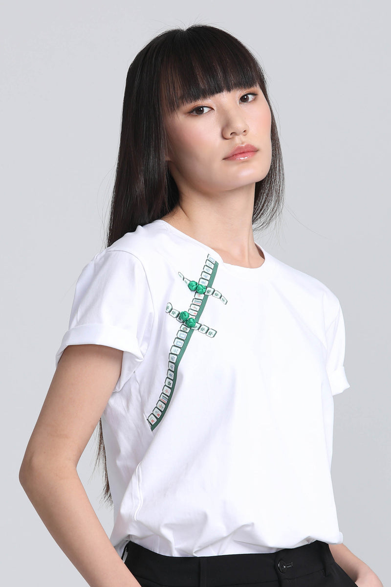 IRINA FRONT FLAP MAHJONG PRINT TEE - GREEN