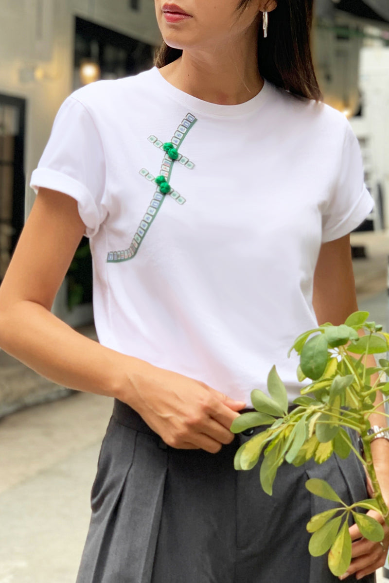 IRINA FRONT FLAP MAHJONG PRINT TEE - GREEN