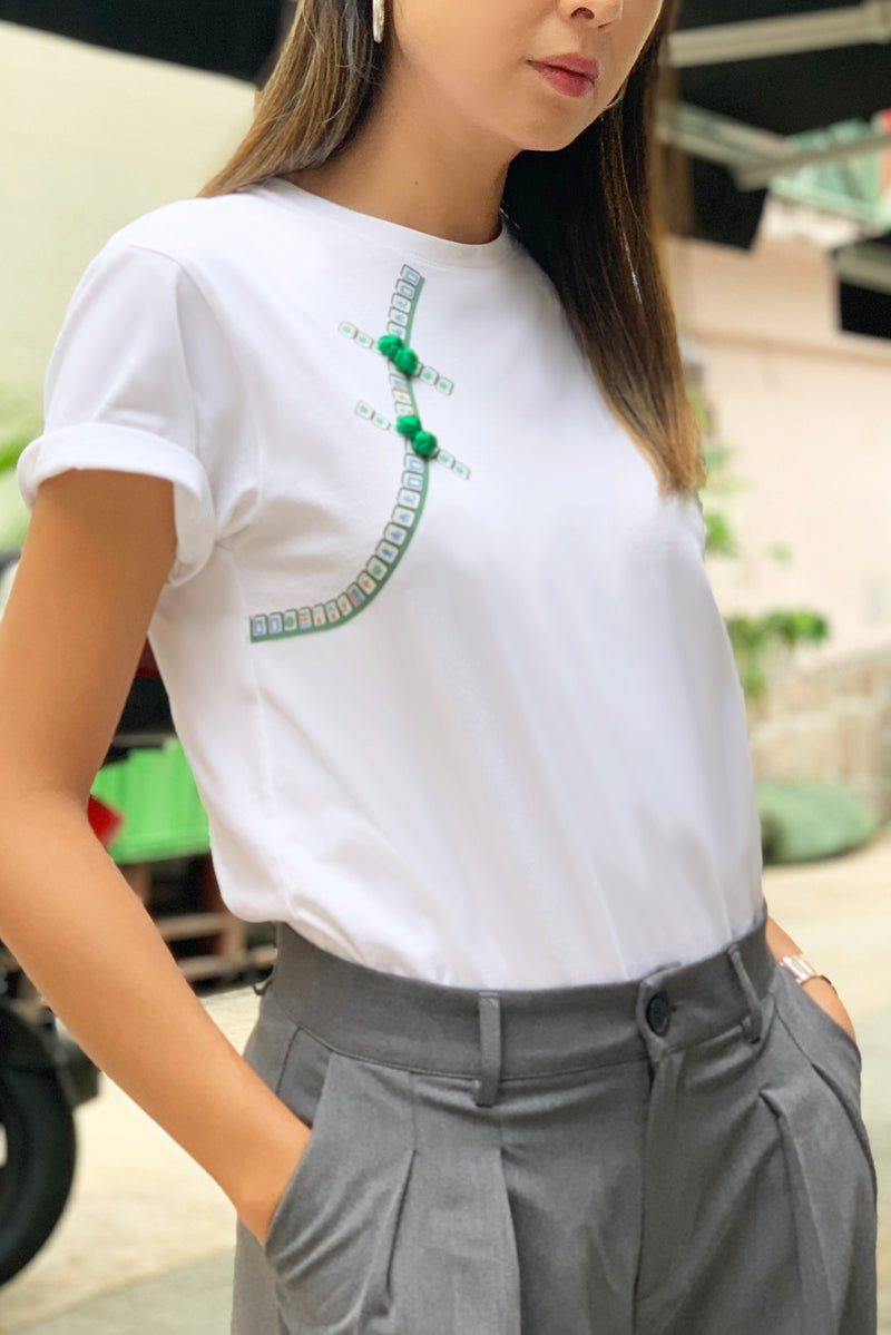 IRINA FRONT FLAP MAHJONG PRINT TEE - GREEN